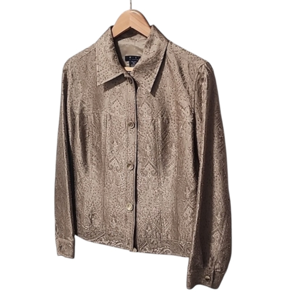 MAGASCHONI Hand Beaded Silk Jacket 10 L Iridescent Floral Gold Wearable Art - Picture 5 of 16